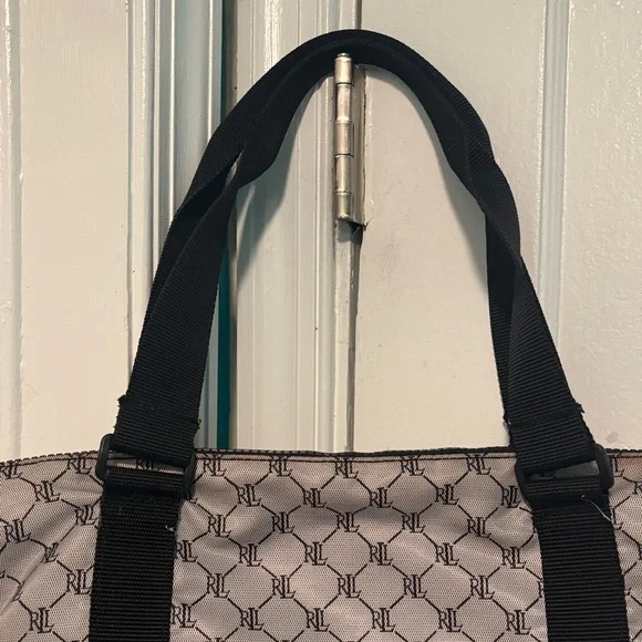 Ralph Lauren Gray Monogram Tote with Black Web Straps - Picture 10 of 13